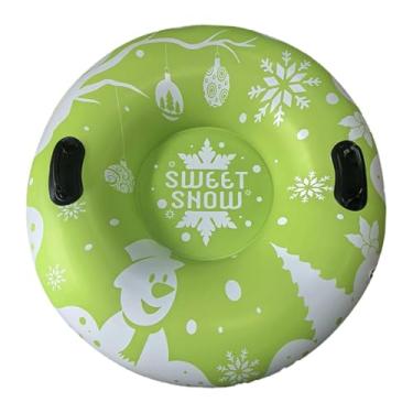 Imagem de YIJU Boia inflável para trenó na neve com estampa de boneco de neve, versátil, leve e anti-capotamento, com alças, 95 cm de diâmetro, Verde