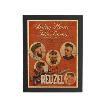 Imagem de Quadro Barbearia Bring Home The Bacon Moldura Preta 60X40Cm - Plimshop