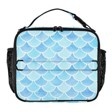 Imagem de Blueangle Linda lancheira colorida com escamas de sereia para homens, mulheres e adultos, lancheira pequena para trabalho de escritório, piquenique - bolsa térmica portátil reutilizável (123)