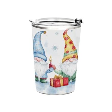 Imagem de Blueangle Copo de 340 g com tampa e canudo, copo de café com água isolada a vácuo de aço inoxidável, caneca de viagem fofa de gnomo de Natal, copo térmico para bebidas quentes e frias (429)