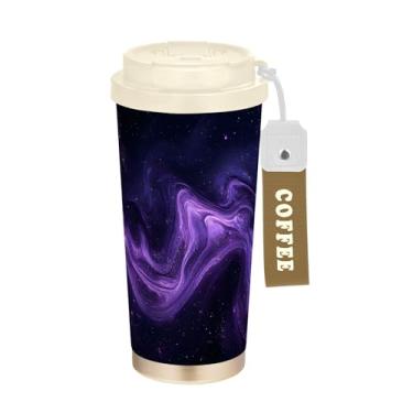 Imagem de SEHANY Caneca de viagem Galaxy Starry Sky de viagem de 500 ml Copos de café reutilizáveis revestidos de cerâmica com tampa à prova de vazamento, parede dupla, isolamento a vácuo, copo de café de aço