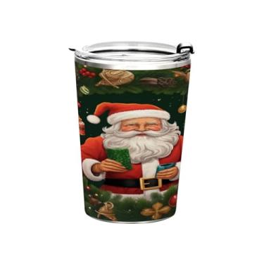 Imagem de Blueangle Copo de 340 g com tampa e canudo, copo de café com água isolada a vácuo de aço inoxidável, caneca de viagem de Papai Noel, copo térmico para bebidas quentes e frias (420)
