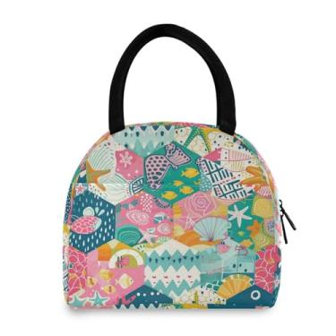 Imagem de GUIJI Lancheira térmica com estampa oceânica, lancheira reutilizável à prova de vazamento para mulheres e homens, lancheira térmica para trabalho e viagens