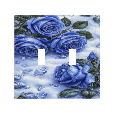 Imagem de Capas decorativas para placa de interruptor rosa azul com cristais de gelo, impressão de arte, 2 grupos, interruptor de luz duplo, placa de tomada elétrica, capa de interruptor de luz para banheiro