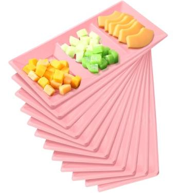 Imagem de Ziliny Bandeja de servir com 3 seções, compartimento para aperitivos, bandeja de plástico para sobremesas, tigelas retangulares divididas, prato descartável para festa de Natal, cozinha, 38 x 18 cm