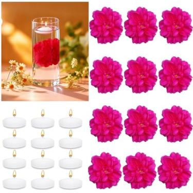 Imagem de UDU 24 velas flutuantes para centros de mesa e flores flutuantes para centros de mesa, cabeça de flor artificial para casa, aniversário, festa de casamento, decoração de mesa, rosered