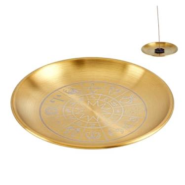 Imagem de AHANDMAKER Prato ritual de altar de aço inoxidável, bandeja redonda de 12 cm, tigela ardente, placa de vela para oração, meditação, bruxa, altar, joias, decoração de casa, ouro