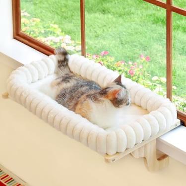Imagem de Zakkart SnugCloud Poleiro de janela para gatos com reforço de 4 lados - Rede ortopédica para peitoril da janela - Estrutura de madeira maciça e metal - Assento de janela para animais de estimação (cor