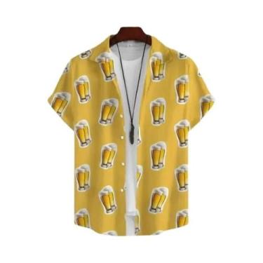 Imagem de Camisa Havaiana Masculina Estampada Em 3D Com Tema De Cerveja, Manga C