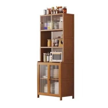 Imagem de hezhuhe2258 Aparador de sala de jantar de vidro alto montado na parede com armazenamento integrado, estilo retrô, armazenamento multifuncional para sala de estar