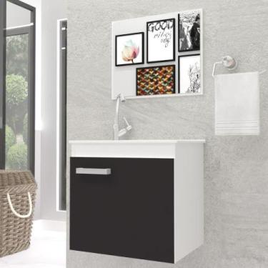 Imagem de Gabinete Banheiro Bari 45 cm Branco Com Preto Kit Completo - GABINETTO