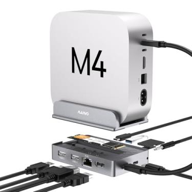 Imagem de MAIWO Base e suporte para Mac mini M4 com gabinete SATA NVMe, Hub Mac mini M4 Pro com 2 USBA 3.1, 1 x USBA 2.0, porta de dados USB C de até 10 Gbps, porta de rede RJ45 Gigabit, porta HD 4K, slot SD/TF