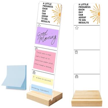 Imagem de Quadro de notas para monitor com base de madeira removível, suporte de acrílico portátil, um pouco de progresso a cada dia pode adicionar até grandes resultados, quadro de mensagens de acrílico
