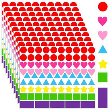 Imagem de 840 peças/10 folhas de adesivos coloridos, 7 cores, 6 formatos, etiquetas de codificação de cores, adesivos para crianças pequenas, estudantes, sala de aula, escola, escritório, suprimentos DIY