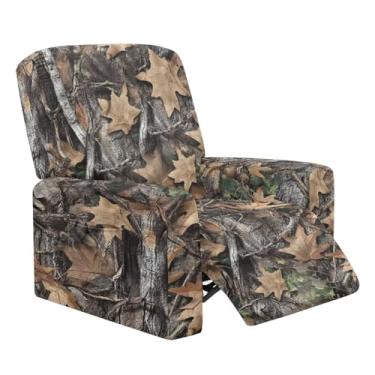 Imagem de Xarleslyna Capa reclinável camuflada para cadeira reclinável de caça e camuflagem elástica, folhas de floresta, capas reclináveis com bolsos de armazenamento, capa cinza para sofá de casa