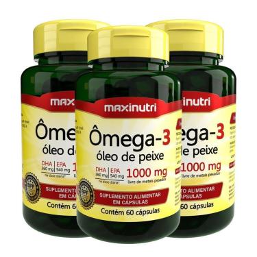 Imagem de Kit 3 Ômega 3 Óleo de Peixe 60 Cápsulas 1000mg Maxinutri-Unissex