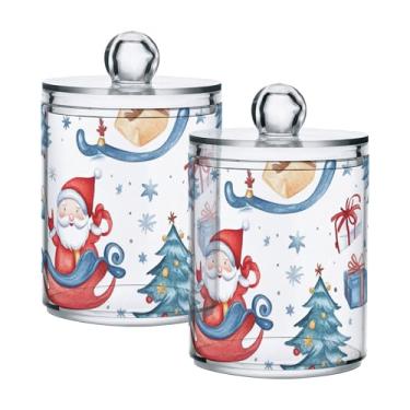 Imagem de xigua Pacote com 2 lindos suportes de Natal para bolas de algodão, cotonete – Frasco de plástico de boticário de armazenamento versátil transparente de 400 ml para banheiro e organização de