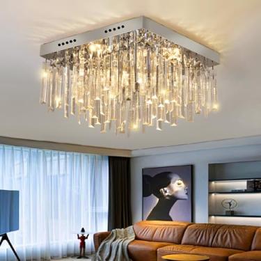 Imagem de Luminária de Teto Moderna de Cristal com Acabamento Cromado e Prateado | Lustre Embutido para Corredor, Cozinha, Sala, Quarto, Banheiro e Entrada (Quadrado 40cm)