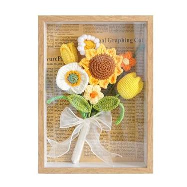 Imagem de Quadro de Fotos com Flores Ponto Artesanais Bouquet Girassóis Artificial para Decoração Parede Ornamentos Lar Escritórios Mesa Dia das Mães Aniversári