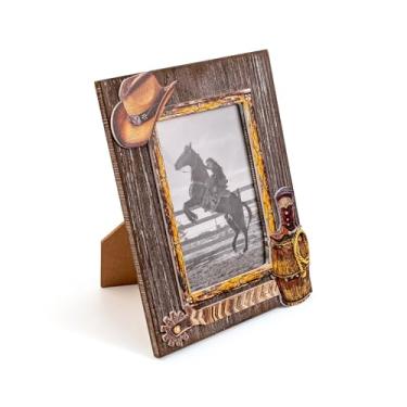 Imagem de CFDYMTJ Moldura de chapéu de cowboy para foto de 12 x 18 cm com vidro verdadeiro, moldura rústica para pendurar na parede e mesa, presente para decoração de casa e artesanato