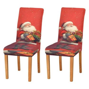Imagem de SEHANY Conjunto de 4 capas de cadeira de gnomo de Papai Noel para sala de jantar, elástico, removível e lavável, para cozinha, hotel, festa, decoração de Natal
