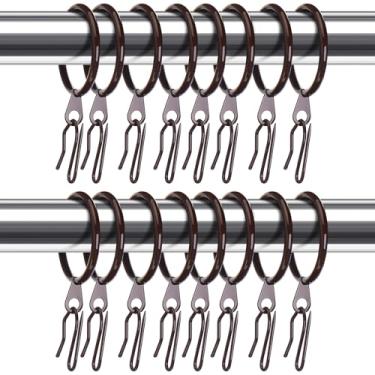 Imagem de Hotop 60 anéis de cortina de metal de 4,5 cm, anéis para pendurar e 60 ganchos de metal para cortinas, janelas, portas, chuveiros (marrom)