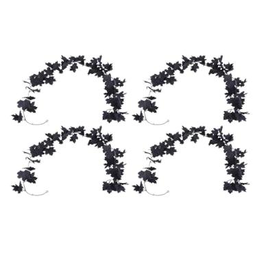 Imagem de WALFRONT Decoração de Outono Guirlanda Preta Folhas de Bordo Videiras Suspensas Artificiais, Haste de Plástico Flexível de Material PE, Comprimento de 6,6 Pés para Festas Temáticas de Outono Portas