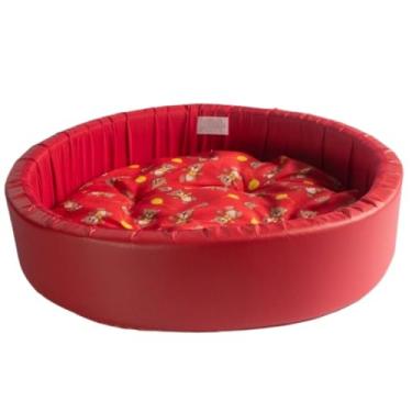 Imagem de Cama Caminha Pet Redonda Fundo impermeável com Almofada removível Fácil lavagem para cães e gatos(P,Vermelho/Estampa variadas)