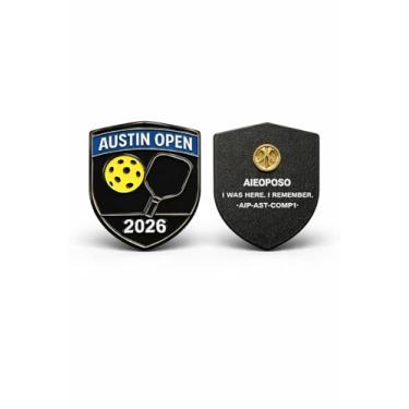Imagem de AIEOPOSO Broche Austin Open Pickleball – Emblema comemorativo de torneio para jogadores, fãs e voluntários | Broche de lembrança de evento Pickleball para bolsa de remo, mochila e coleção