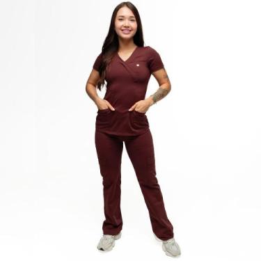 Imagem de Conjunto Scrub Pijama Cirúrgico Verona Marrom Couro Toque geladinho - 