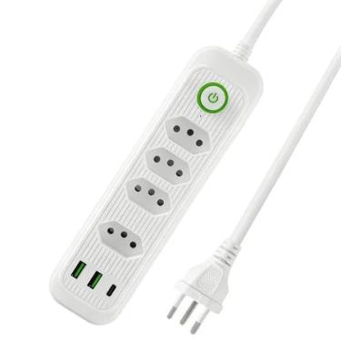 Imagem de Extensão Elétrica com 4 Saídas, USB e Tipo-C, Cabo de 2 Metros