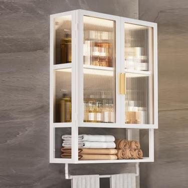 Imagem de Armário de parede de banheiro com prateleira de armazenamento aberta, armários de parede de metal para armazenamento de cozinha, armários de remédios com 2 portas de acrílico organizador doméstico