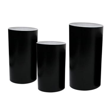 Imagem de Suportes de cilindro de metal para eventos - 3 peças/5 peças de pedestal redondo para casamentos, festas, aniversários - Pilares elegantes de decoração preto/branco, ideal para decoração de eventos