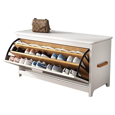 Imagem de Sapateira de 3 andares, banco de madeira maciça, organizador de sapatos com prateleiras e gavetas, baú de armazenamento interno, banco de cabeceira para entrada, corredor, sala de estar
