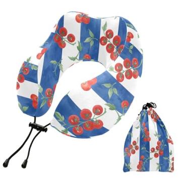 Imagem de Burbuja Almofada de pescoço de tomate cereja para viagem, almofada de viagem de espuma viscoelástica para suporte de cabeça de carro de avião dormindo, lavável na máquina e portátil