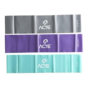 Imagem de Acte, Kit Faixa Elástica para Exercício 84x10 cm em Látex para Musculação, Treino Funcional e Reabilitação, T234, Leve, Médio e Forte