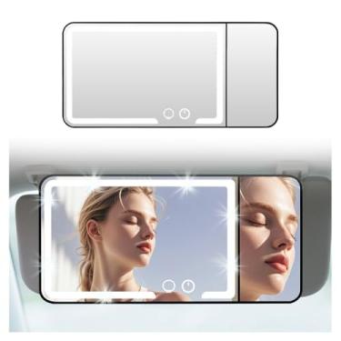 Imagem de Espelho de toucador de carro recarregável com luzes, espelho de LED para carro com ampliação de 3x e luz ajustável de 3 cores, espelhos de viseira de sol de carros tocáveis para retoques de maquiagem