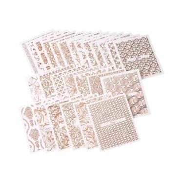 Imagem de Adesivos De Unha Metálicos 3D Rose Gold Com Estampa De Renda Boêmia E 