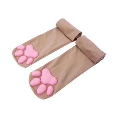Imagem de Meias Altas Femininas Kawaii 3D Com Patas De Gato, Meias Fofas De Garr