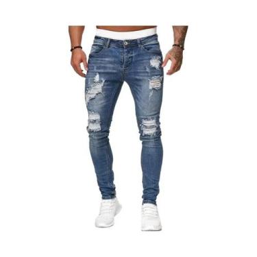 Imagem de Calça Jeans Skinny Masculina Vintage Lavada Rasgada Casual Slim Fit - 