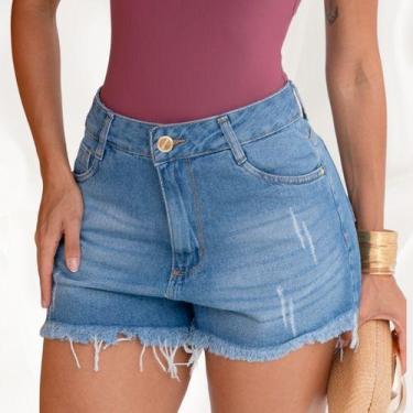 Imagem de Short Jeans Feminino Barra Desfiada 100% Algodão Confortável - - AZ04 