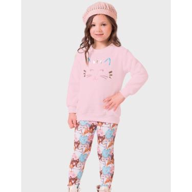 Imagem de Conj Blusão Gatinho Forrado C/Legging Térmica Estampada Quentinha Frio - Menina 1 a 4 anos-Feminino