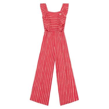 Imagem de Macacão infantil menina listrado Brandili Vermelho-Feminino