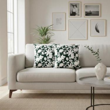 Imagem de Capas Almofadas 50x50 Estampa Floral Verde e Branca Tecido Algodão Con