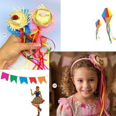 Imagem de Tiara  de Cabelo Festa Junina Decorada com Mini Chapéu de Palha Laço Fitinhas  Arquinho de Cabelo Adulto e Infantil