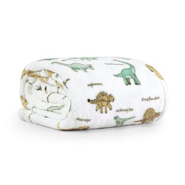 Imagem de Cobertor Manta Joy Solteiro Infantil 100% Poliéster Flannel Macio Estampado Dinossauro Verde Clara Luz Decora 150CM