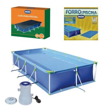 Imagem de Kit Piscina Premium 5000 Litros + Capa + Forro + Filtro Bomba - Mor