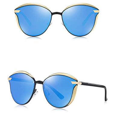 Imagem de Óculos de sol polarizados de luxo feminino redondo óculos de sol feminino Lunette De Soleil Femme, azul, china