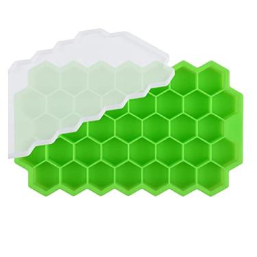 Imagem de Bandeja de cubo de gelo molde de cubo de gelo reutilizável favo de mel bandeja de cubo de gelo com tampa removível molde de cubo de gelo (cor: verdeWithCover)