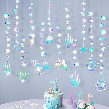 Imagem de Cheerland Decorações iridescentes para festas sob o mar, guirlandas de bolhas holográficas, sereia, decorações de aniversário, tema oceano, praia, piscina, tubarão, moana, tubarão, chá de bebê